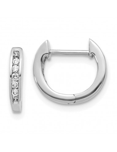 14K White Gold Polished Diamond Hinged Hoop Earrings votre