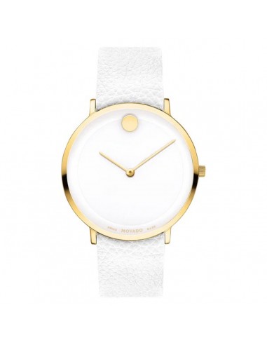 Movado Women's Quartz Watch - Modern 47 Yellow Gold Case White Leather Strap | 0607508 livraison et retour toujours gratuits