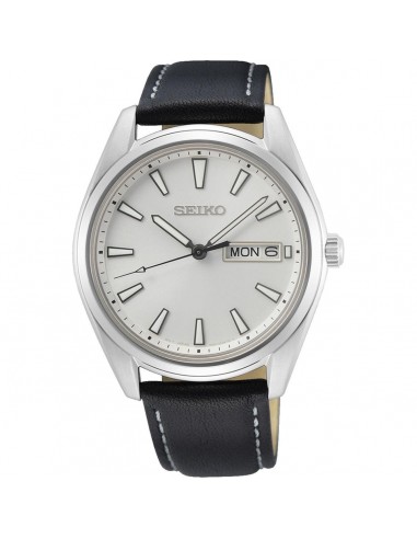 Seiko Men's Quartz Watch - Neo Classic Silver Tone Dial Black Leather Strap| SUR447P1 Pour