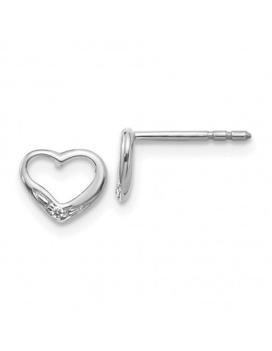 14k White Gold Diamond Heart Post Earrings Paris Déstockage Promo