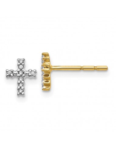 14k Yellow Gold & Top Surface Rhodium-plated Diamond Cross Post Earrings votre restaurant rapide dans 