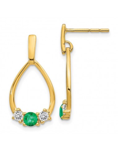 14K Gold w/ Emerald and White Sapphire Post Dangle Earrings pas cher