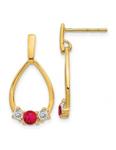 14K Gold w/ AF. Ruby & White Sapphire Post Dangle Earrings est présent 