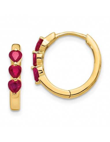 14K Gold w/ Created Ruby Polished Hoop Earrings Les magasins à Paris