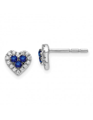 14K White Gold Diamond & Sapphire Heart Post Earrings Les magasins à Paris et en Île-de-France