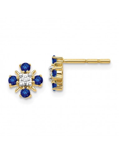 14k Gold Blue Sapphire & Diamond Post Earrings basket pas cher