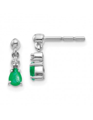 14k White Gold Emerald & Diamond Dangle Post Earrings 2023