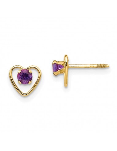 Madi K Kid's 14k  3mm Amethyst Birthstone Heart Earrings sur le site 