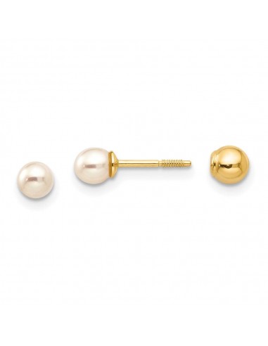 Madi K Kid's 14k  Reversible 3.75-4mm FW Cultured Pearl & Gold Ball Earrings Les magasins à Paris et en Île-de-France