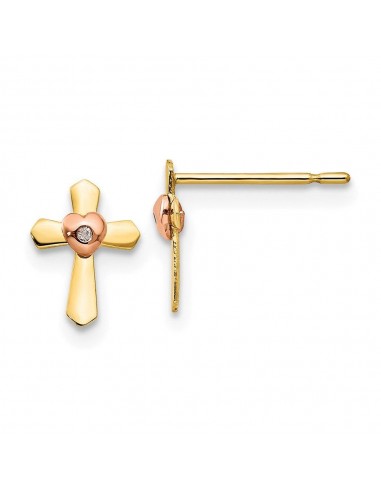 Madi K Kid's 14k Yellow & Rose Gold   Cross Heart Post Earrings Les magasins à Paris