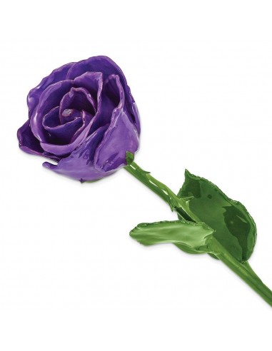 Lacquer Dipped Natural Lilac Rose w/Green Leaves & Stem Véritable concentré